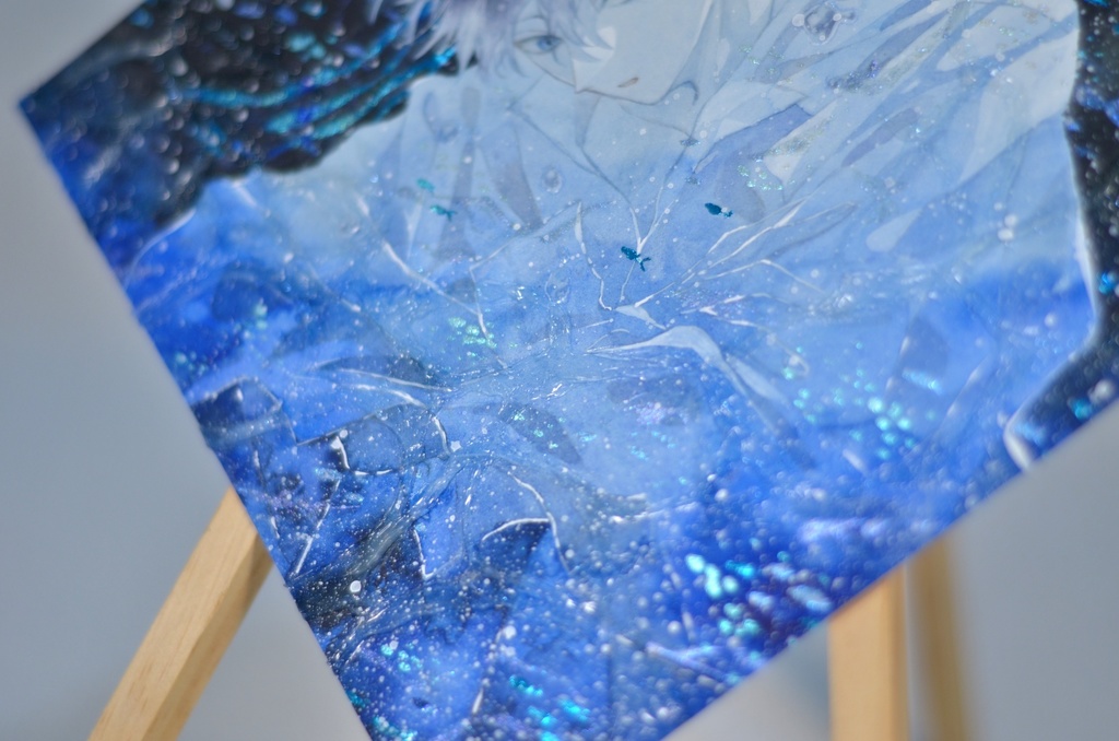 オリジナル 手描きイラスト 男の子 青年 「沈む」 変形サイズ 透明水彩 原画