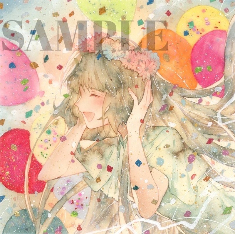 オリジナル 手描きイラスト 女の子 「花畑の丘で」 変形サイズ 透明水彩 原画