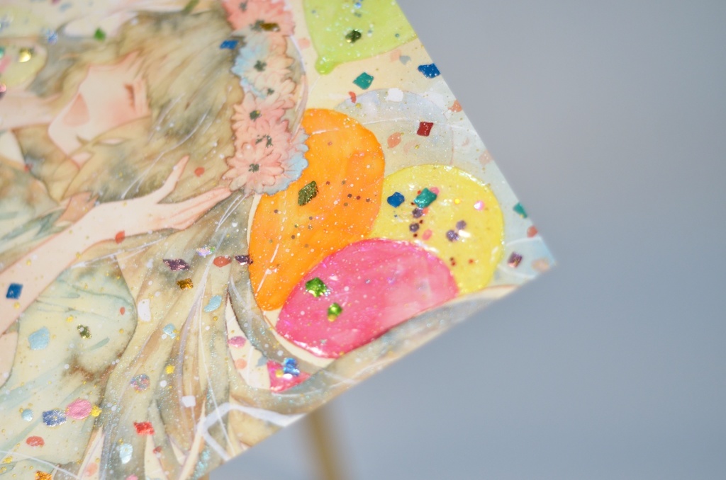 オリジナル 手描きイラスト 女の子 「花畑の丘で」 変形サイズ 透明水彩 原画