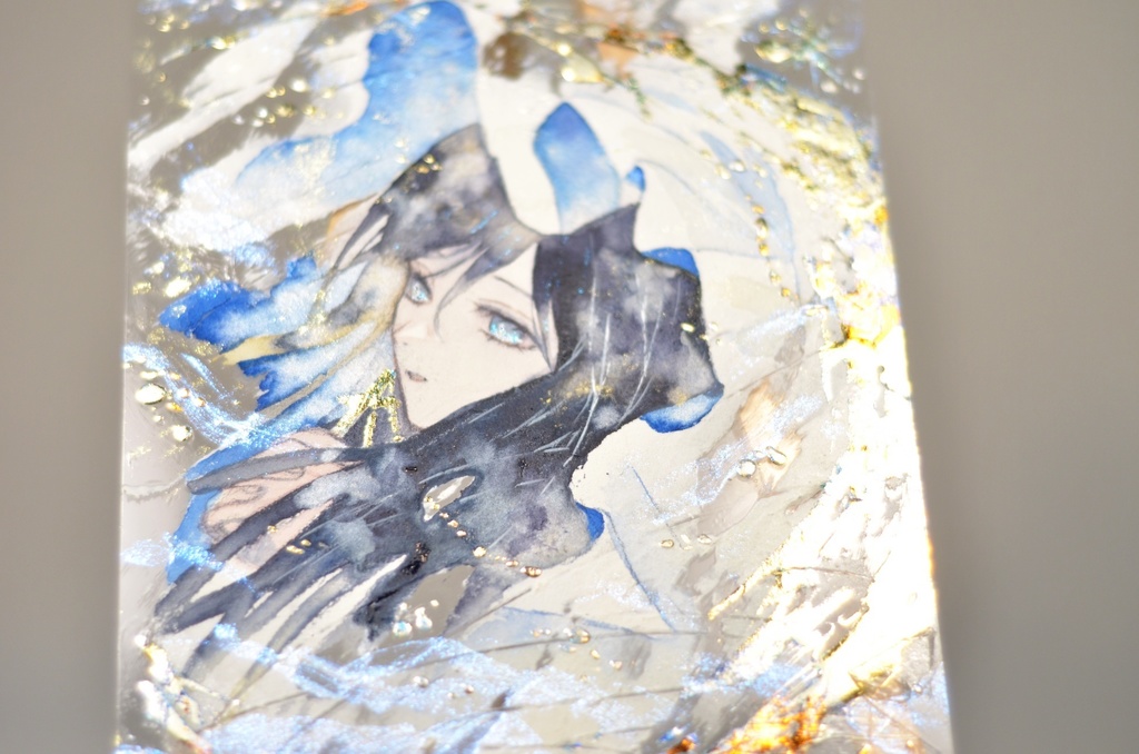 オリジナル 手描きイラスト 女の子 「月に願いを」 アクリル板 A5サイズ 透明水彩 原画