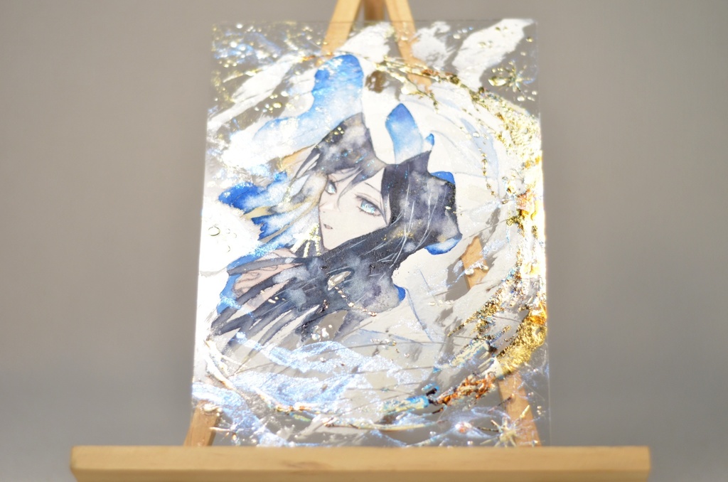 オリジナル 手描きイラスト 女の子 「月に願いを」 アクリル板 A5サイズ 透明水彩 原画