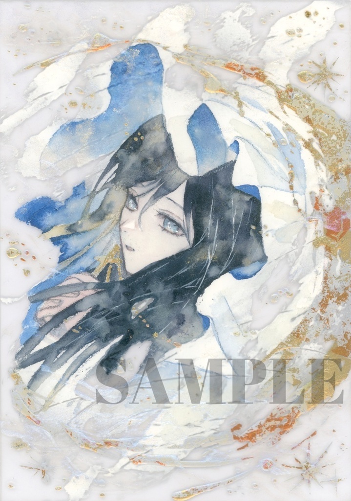 オリジナル 手描きイラスト 女の子 「月に願いを」 アクリル板 A5サイズ 透明水彩 原画