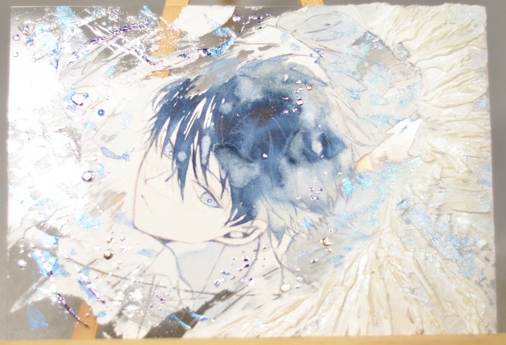 オリジナル　手描きイラスト　 男の子　「片翼の案内人」 アクリル板　A5サイズ　透明水彩　原画