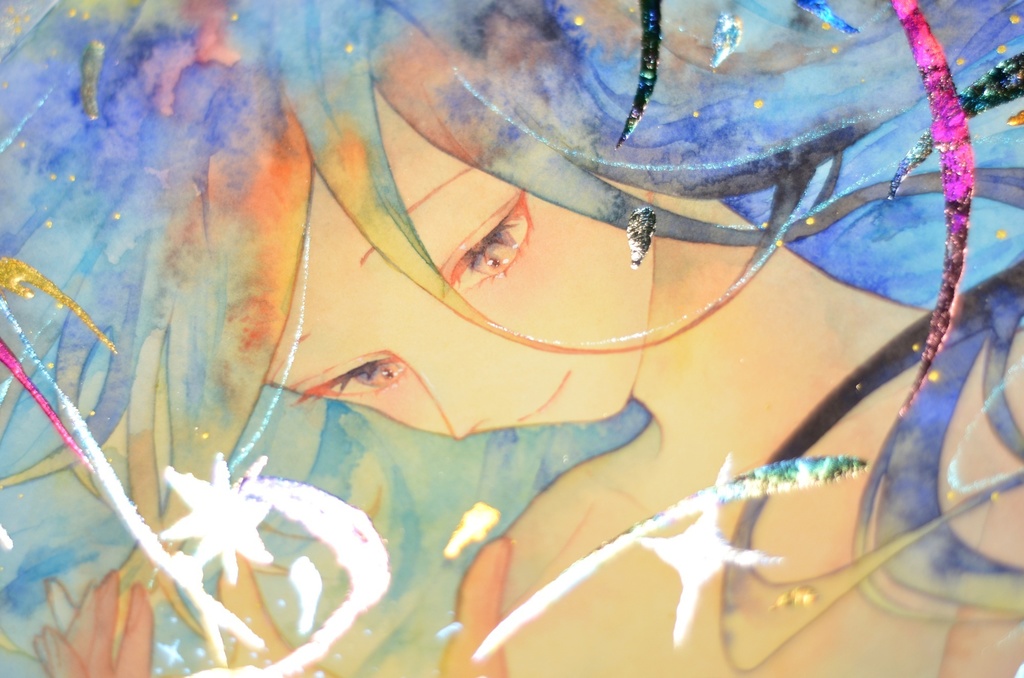 オリジナル 手描きイラスト 女の子 「期待」 変形サイズ 透明水彩 原画