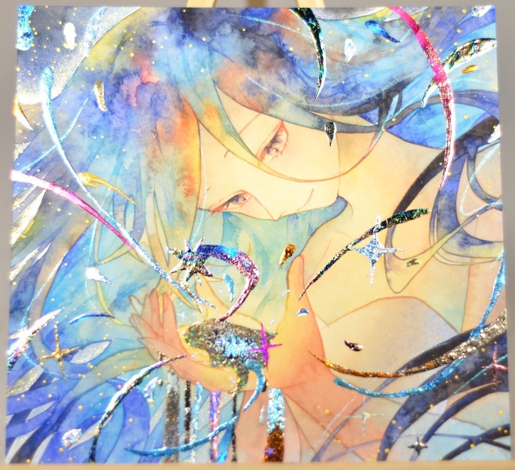 オリジナル　手描きイラスト　女の子　「期待」 変形サイズ　透明水彩　原画