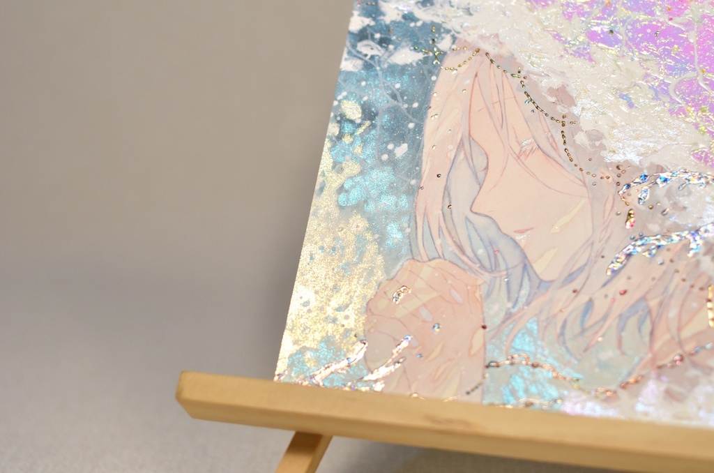 オリジナル 手描きイラスト 女の子 「波のずきん」 変形サイズ 透明水彩 原画