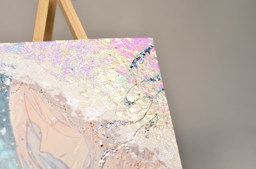 オリジナル 手描きイラスト 女の子 「波のずきん」 変形サイズ 透明水彩 原画