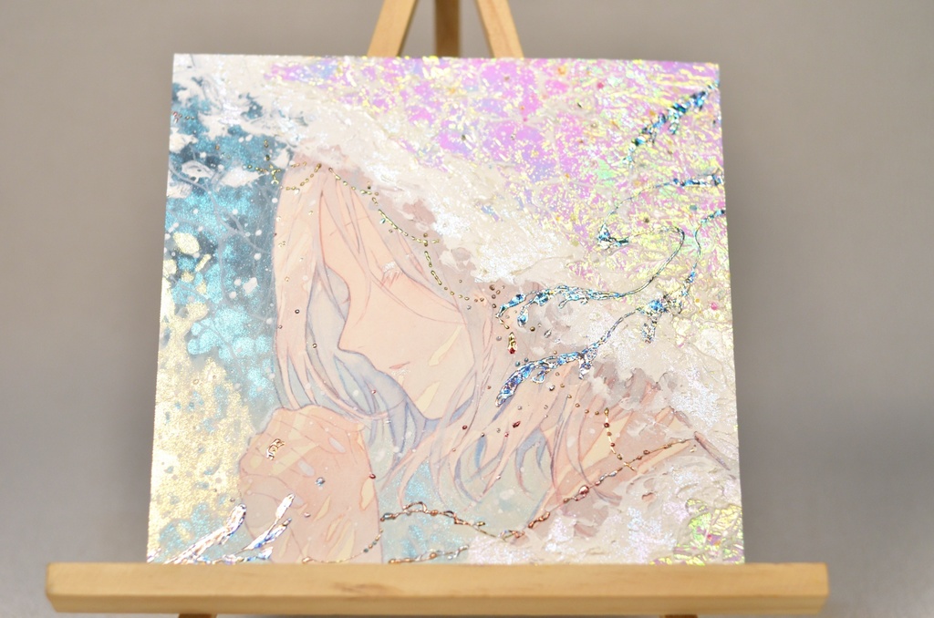 オリジナル　手描きイラスト　女の子　「波のずきん」 変形サイズ　透明水彩　原画