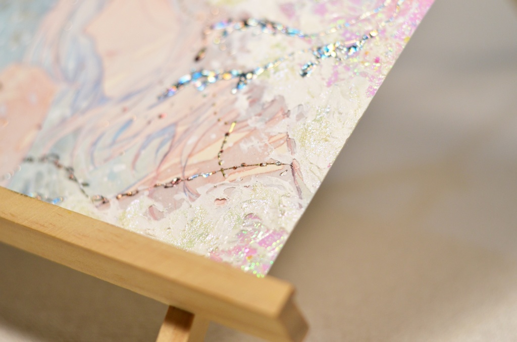 オリジナル 手描きイラスト 女の子 「波のずきん」 変形サイズ 透明水彩 原画