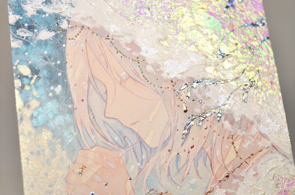 オリジナル 手描きイラスト 女の子 「波のずきん」 変形サイズ 透明水彩 原画