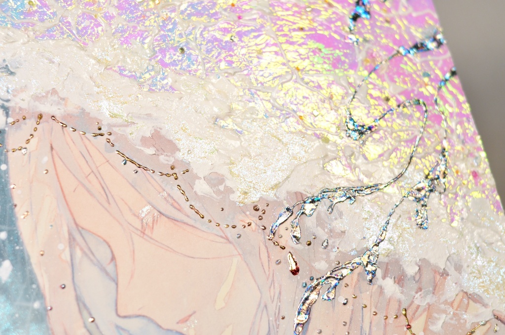 オリジナル 手描きイラスト 女の子 「波のずきん」 変形サイズ 透明水彩 原画