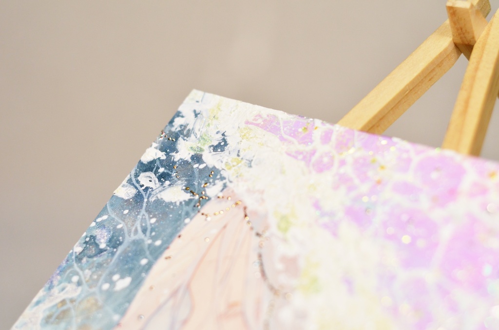 オリジナル 手描きイラスト 女の子 「波のずきん」 変形サイズ 透明水彩 原画