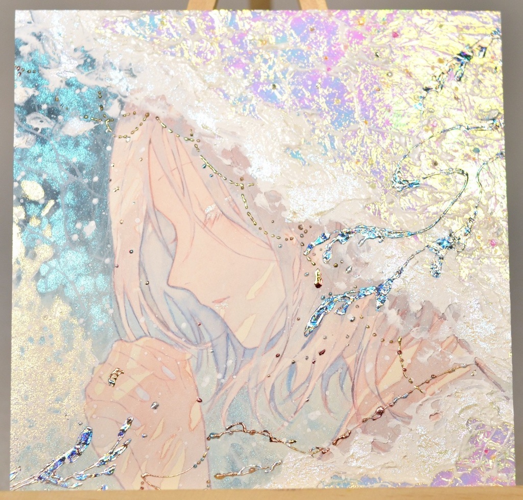 オリジナル 手描きイラスト 女の子 「波のずきん」 変形サイズ 透明水彩 原画