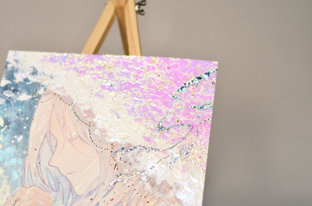 オリジナル 手描きイラスト 女の子 「波のずきん」 変形サイズ 透明水彩 原画