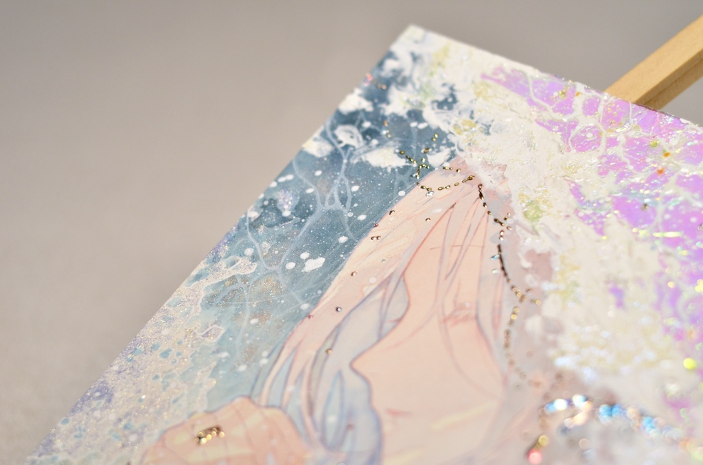 オリジナル 手描きイラスト 女の子 「波のずきん」 変形サイズ 透明水彩 原画