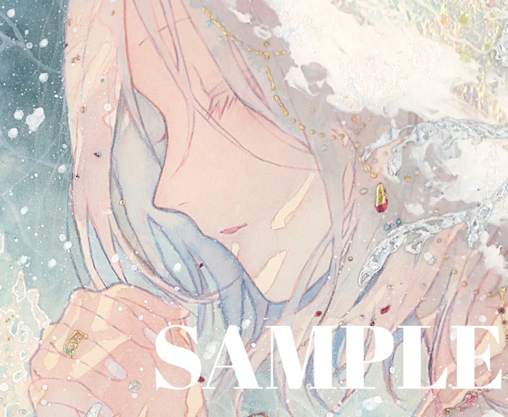 オリジナル 手描きイラスト 女の子 「波のずきん」 変形サイズ 透明水彩 原画