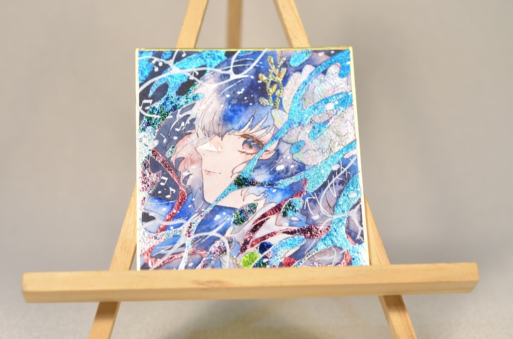 オリジナル 手描きイラスト 女の子 「人魚姫」 1/4色紙サイズ 透明水彩 原画