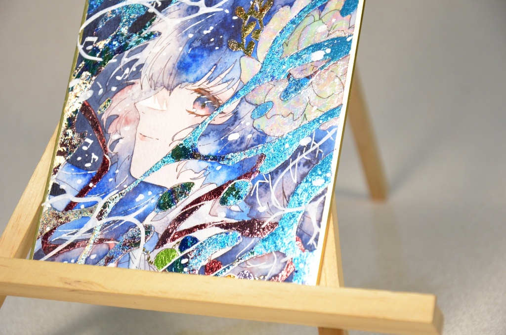 オリジナル 手描きイラスト 女の子 「人魚姫」 1/4色紙サイズ 透明水彩 原画