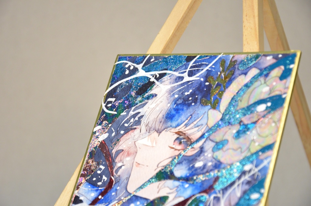 オリジナル 手描きイラスト 女の子 「人魚姫」 1/4色紙サイズ 透明水彩 原画