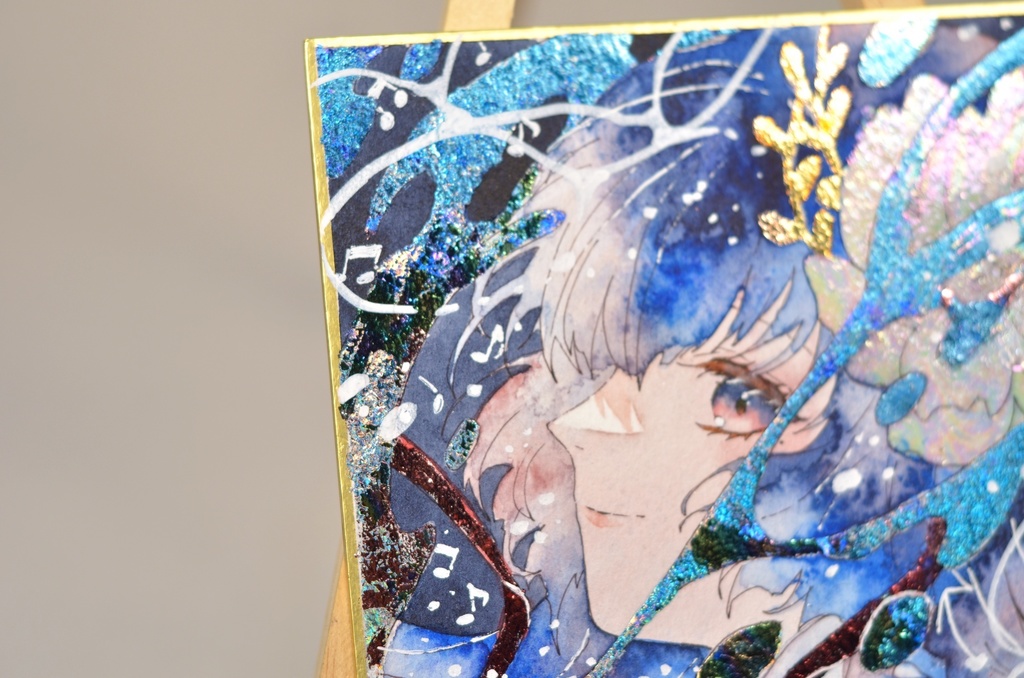 オリジナル 手描きイラスト 女の子 「人魚姫」 1/4色紙サイズ 透明水彩 原画