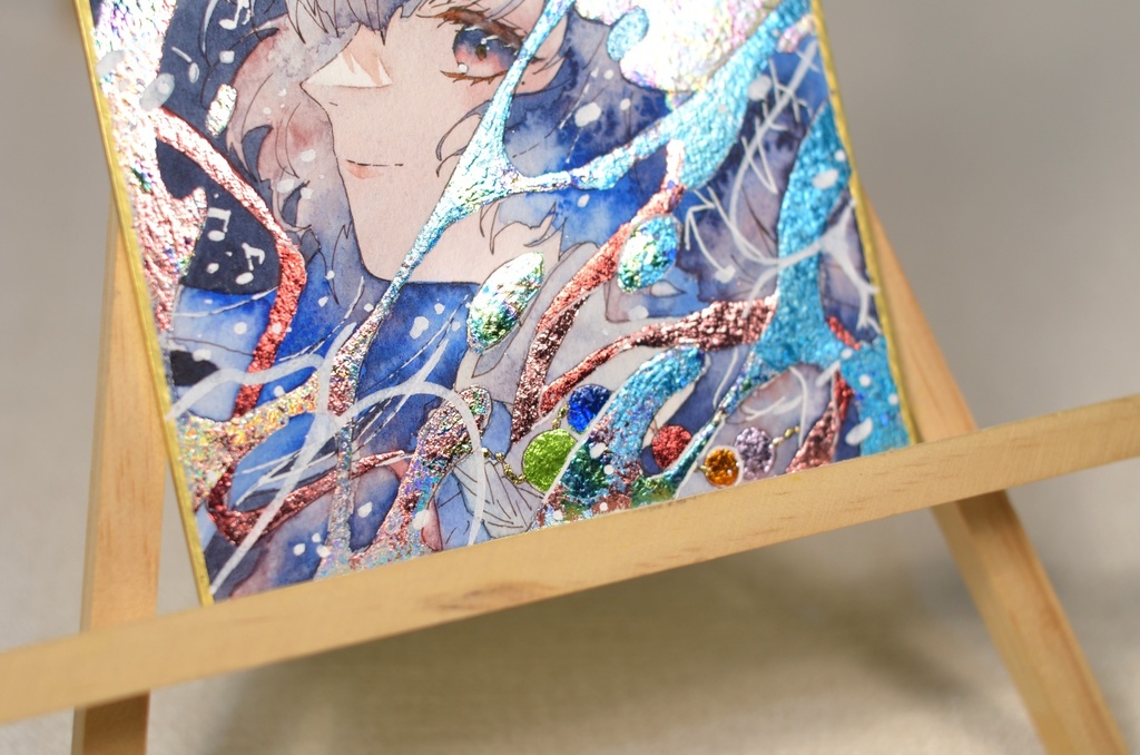 オリジナル 手描きイラスト 女の子 「人魚姫」 1/4色紙サイズ 透明水彩 原画