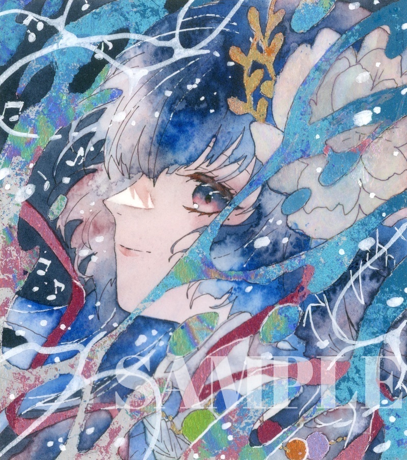 オリジナル 手描きイラスト 女の子 「人魚姫」 1/4色紙サイズ 透明水彩 原画