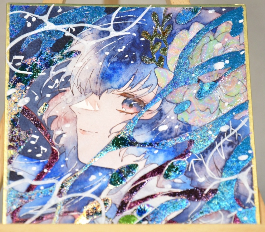 オリジナル 手描きイラスト 女の子 「人魚姫」 1/4色紙サイズ 透明水彩 原画