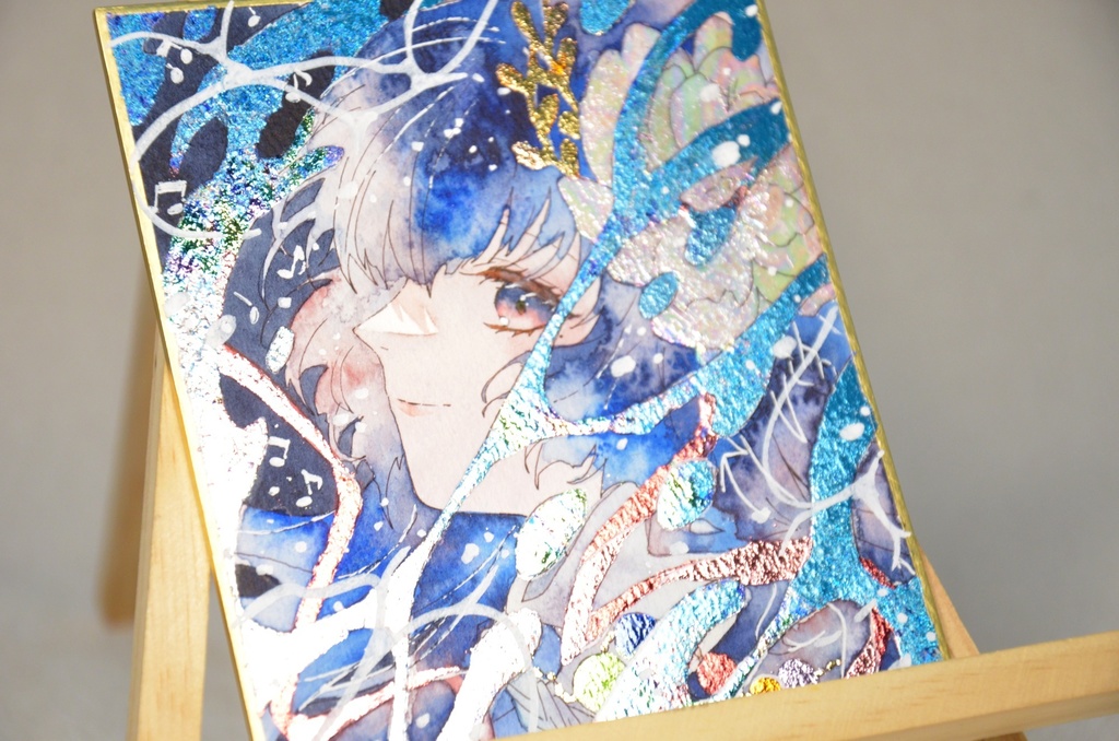 オリジナル 手描きイラスト 女の子 「人魚姫」 1/4色紙サイズ 透明水彩 原画