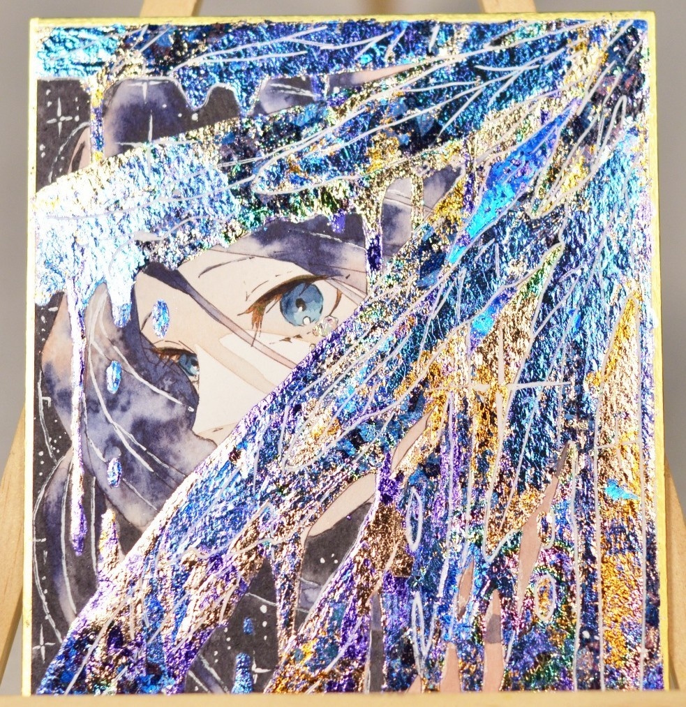 オリジナル 手描きイラスト 女の子 「堕天使」 1/4色紙サイズ 透明水彩 原画