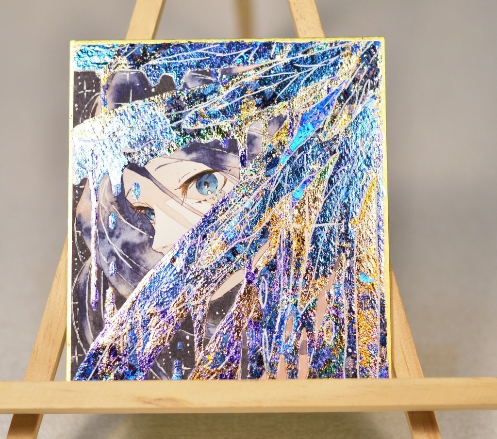 オリジナル　手描きイラスト　女の子　「堕天使」 1/4色紙サイズ　透明水彩　原画