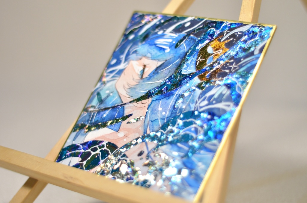 オリジナル 手描きイラスト 女の子 「海のスカート」 1/4色紙サイズ 透明水彩 原画