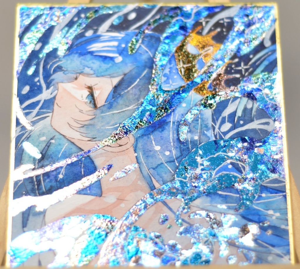 オリジナル 手描きイラスト 女の子 「海のスカート」 1/4色紙サイズ 透明水彩 原画