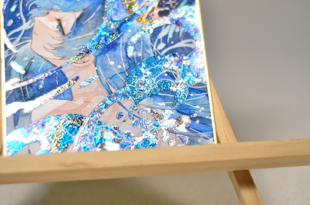 オリジナル 手描きイラスト 女の子 「海のスカート」 1/4色紙サイズ 透明水彩 原画