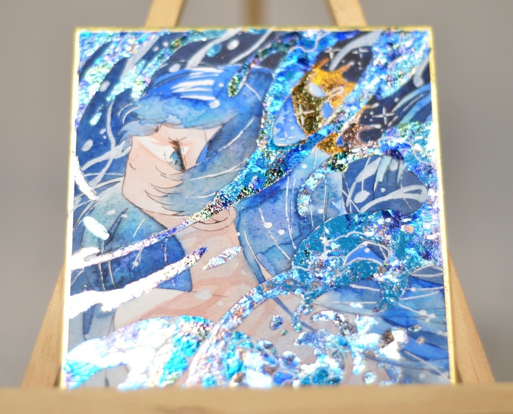 オリジナル 手描きイラスト 女の子 「海のスカート」 1/4色紙サイズ 透明水彩 原画