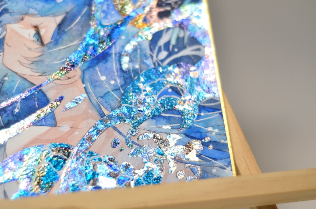 オリジナル 手描きイラスト 女の子 「海のスカート」 1/4色紙サイズ 透明水彩 原画