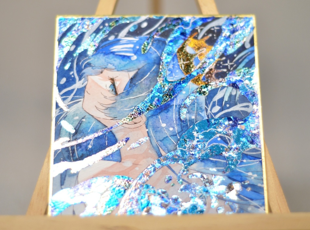 オリジナル　手描きイラスト　女の子　「海のスカート」 1/4色紙サイズ　透明水彩　原画