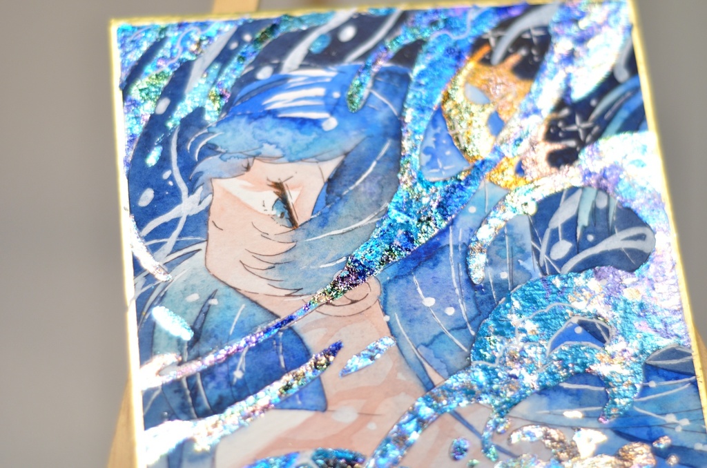 オリジナル 手描きイラスト 女の子 「海のスカート」 1/4色紙サイズ 透明水彩 原画