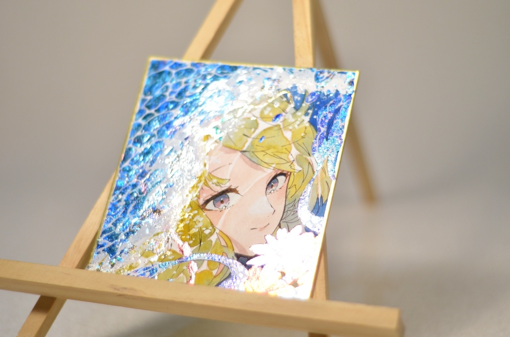 オリジナル 手描きイラスト 女の子 「波の花嫁」 1/4色紙サイズ 透明水彩 原画