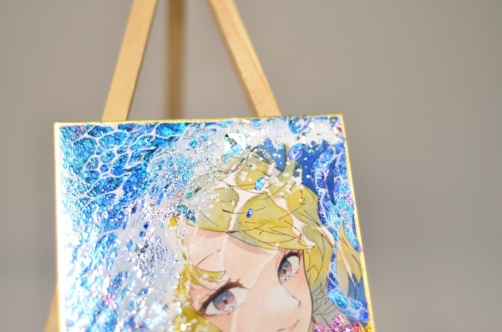 オリジナル 手描きイラスト 女の子 「波の花嫁」 1/4色紙サイズ 透明水彩 原画