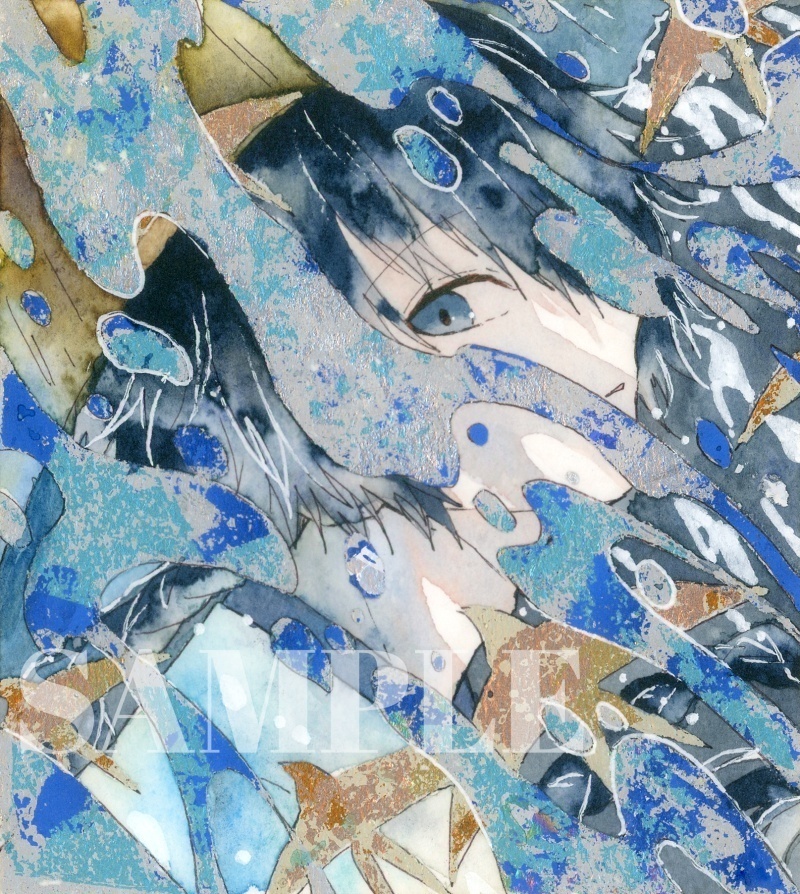 オリジナル 手描きイラスト 男の子 青年 「飛燕」 1/4色紙サイズ 透明水彩 原画