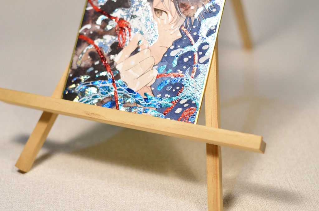 オリジナル 手描きイラスト 男の子 青年 「波のフード」 1/4色紙サイズ 透明水彩 原画