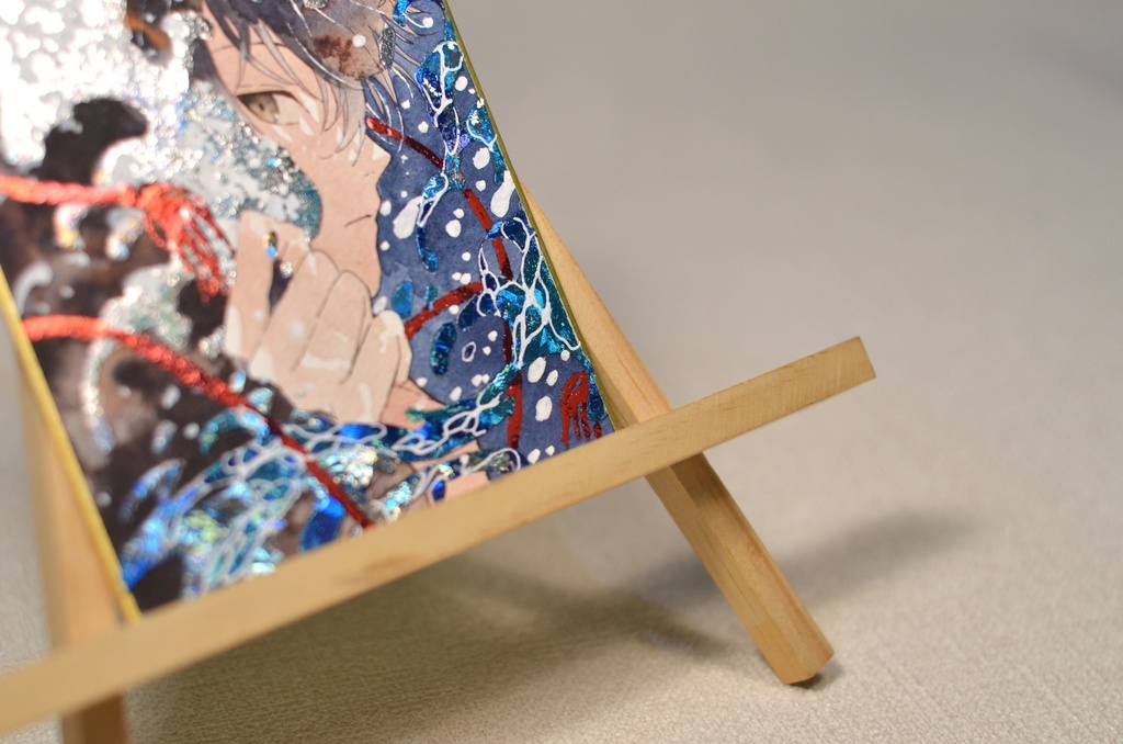 オリジナル 手描きイラスト 男の子 青年 「波のフード」 1/4色紙サイズ 透明水彩 原画