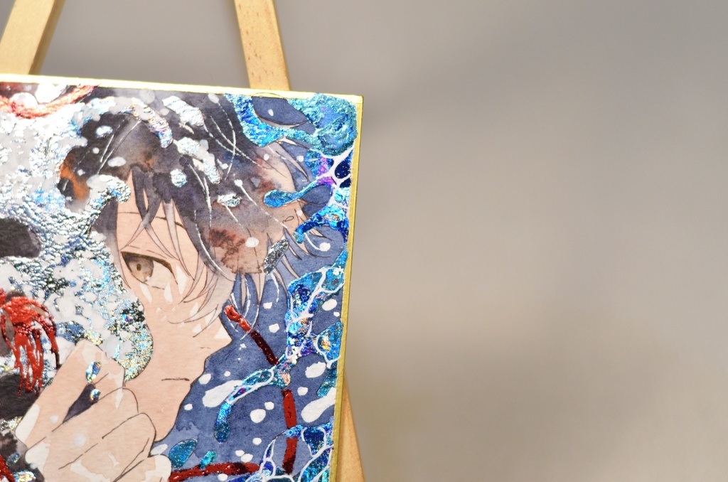 オリジナル 手描きイラスト 男の子 青年 「波のフード」 1/4色紙サイズ 透明水彩 原画