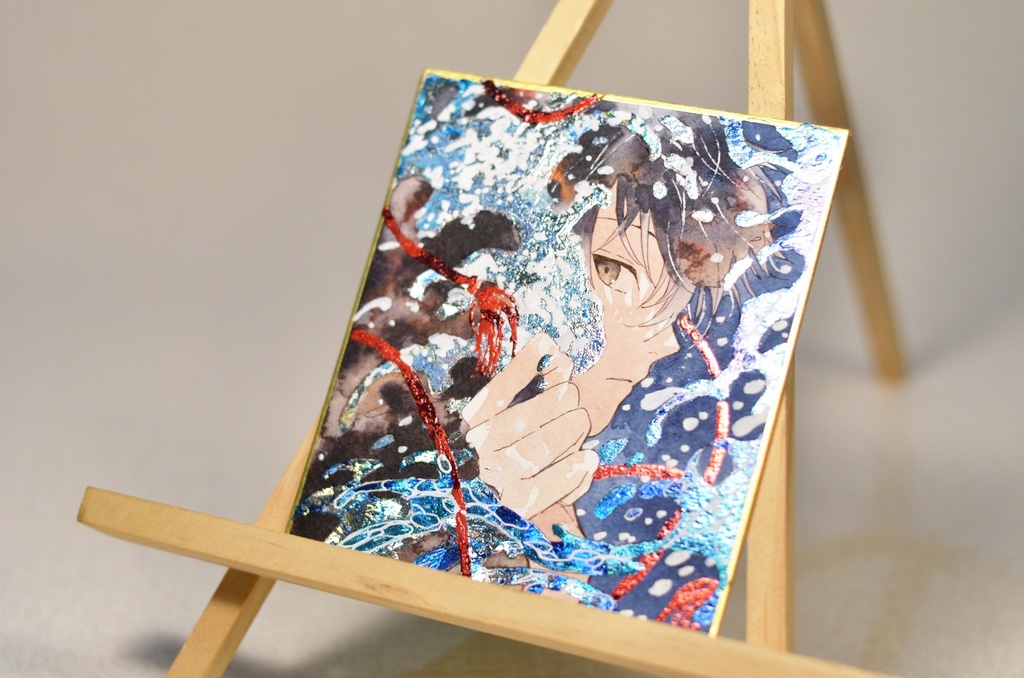 オリジナル 手描きイラスト 男の子 青年 「波のフード」 1/4色紙サイズ 透明水彩 原画