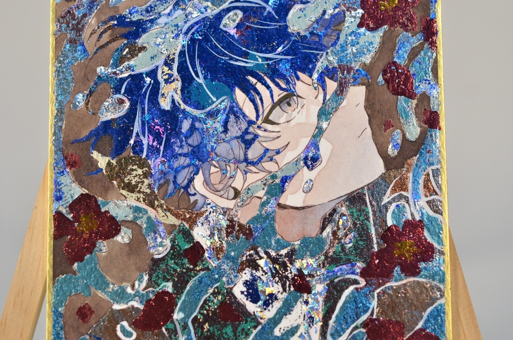 オリジナル 手描きイラスト 男の子 青年 「砂浜で拾った地図」 1/4色紙サイズ 透明水彩 原画