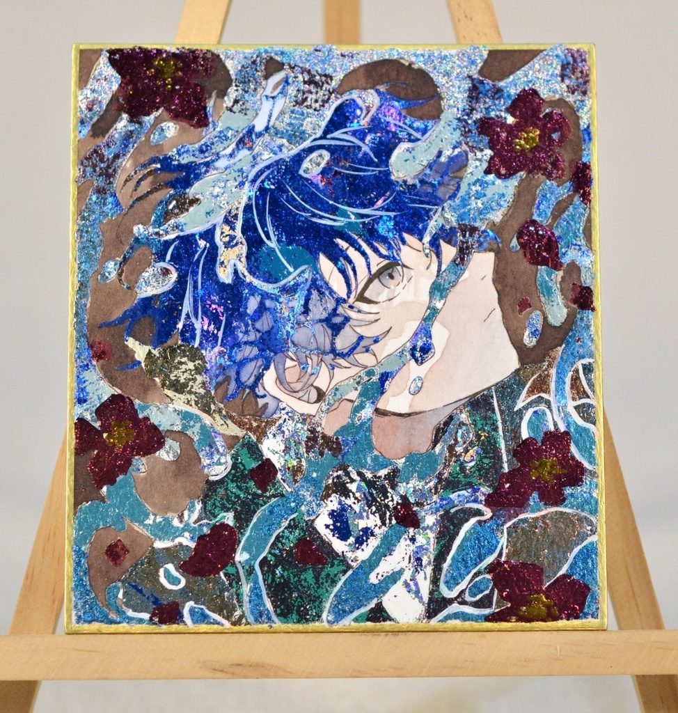 オリジナル 手描きイラスト 男の子 青年 「砂浜で拾った地図」 1/4色紙サイズ 透明水彩 原画