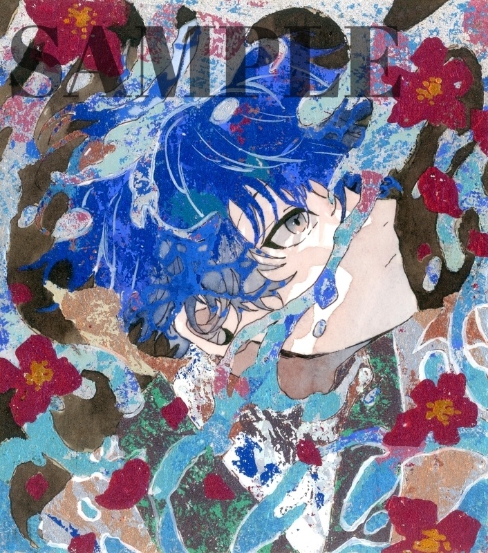 オリジナル 手描きイラスト 男の子 青年 「砂浜で拾った地図」 1/4色紙サイズ 透明水彩 原画