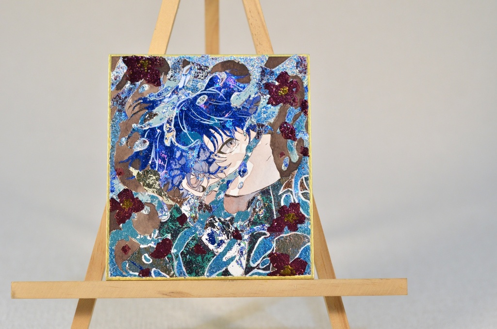 オリジナル 手描きイラスト 男の子 青年 「砂浜で拾った地図」 1/4色紙サイズ 透明水彩 原画
