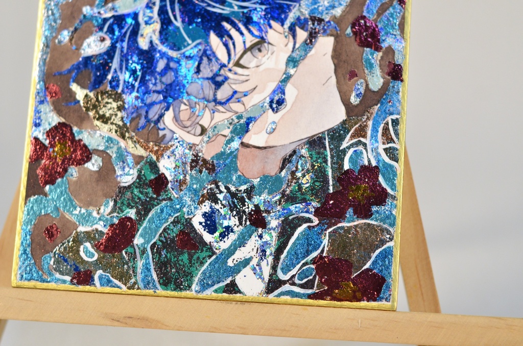 オリジナル 手描きイラスト 男の子 青年 「砂浜で拾った地図」 1/4色紙サイズ 透明水彩 原画