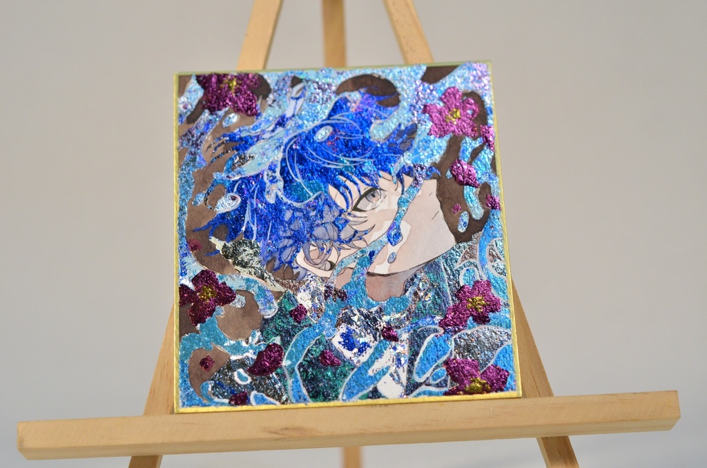 オリジナル 手描きイラスト 男の子 青年 「砂浜で拾った地図」 1/4色紙サイズ 透明水彩 原画